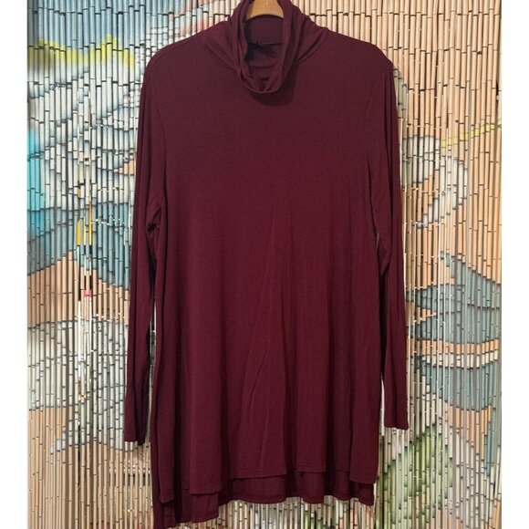MOSSIMO Long Sleeve Turtleneck Tunic Rayon/Spandex Shirt, Cranberry, Women's XL - Picture 1 of 6